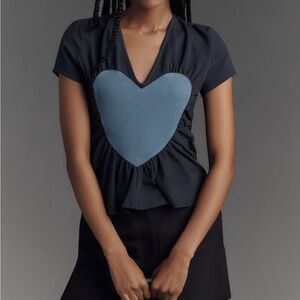 Maeve Heart Embellished V-Neck Tee